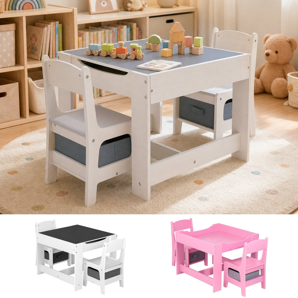 GALACTICA Kids Table and 2 Chairs Set with Storage