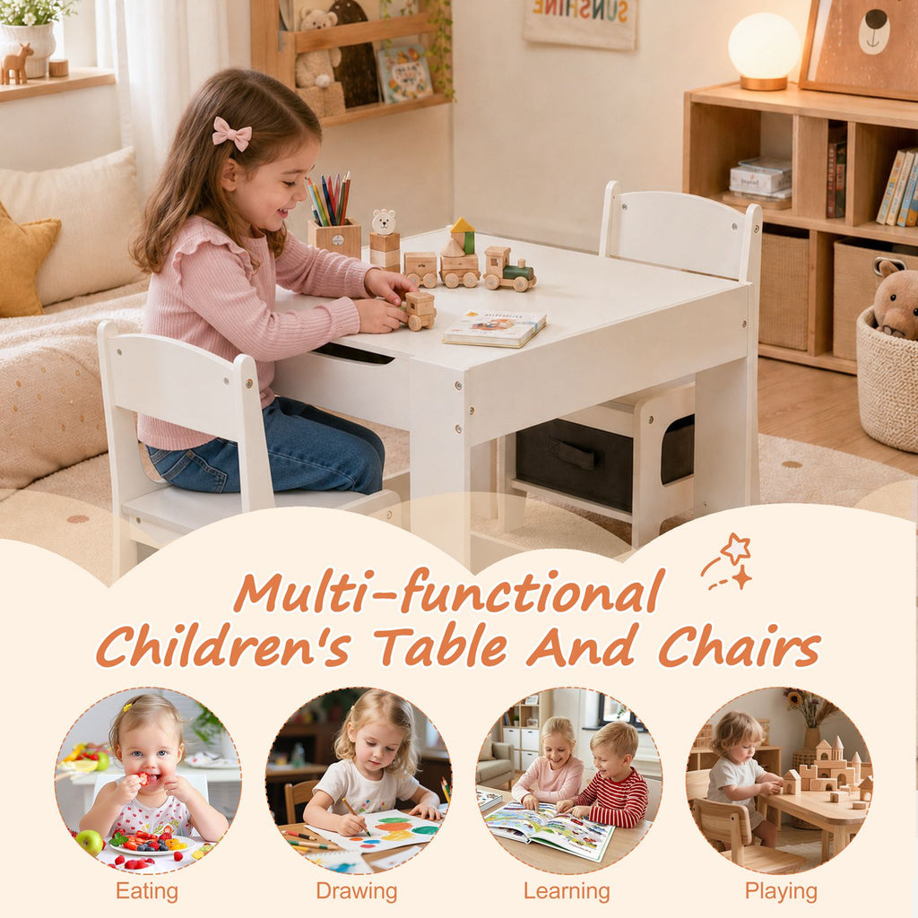 GALACTICA Kids Table and 2 Chairs Set with Storage