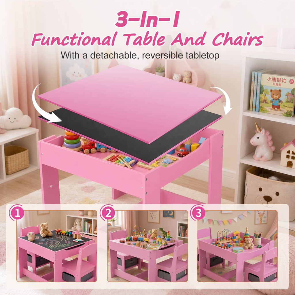 GALACTICA Kids Table and 2 Chairs Set with Storage