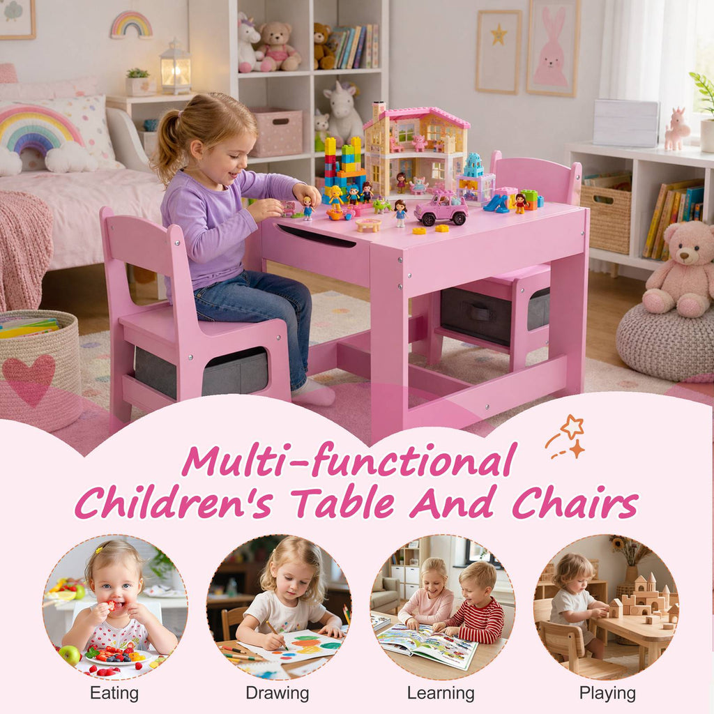 GALACTICA Kids Table and 2 Chairs Set with Storage