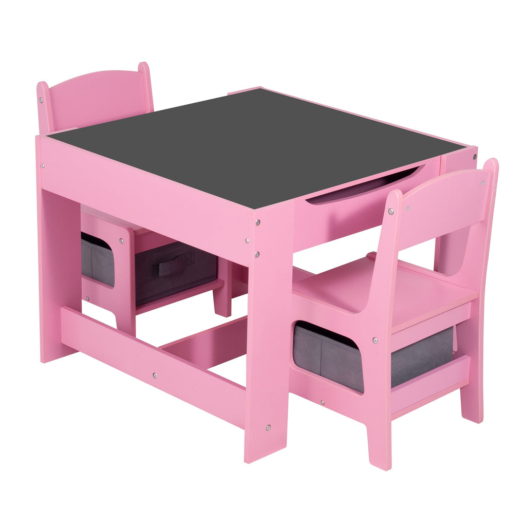GALACTICA Kids Table and 2 Chairs Set with Storage