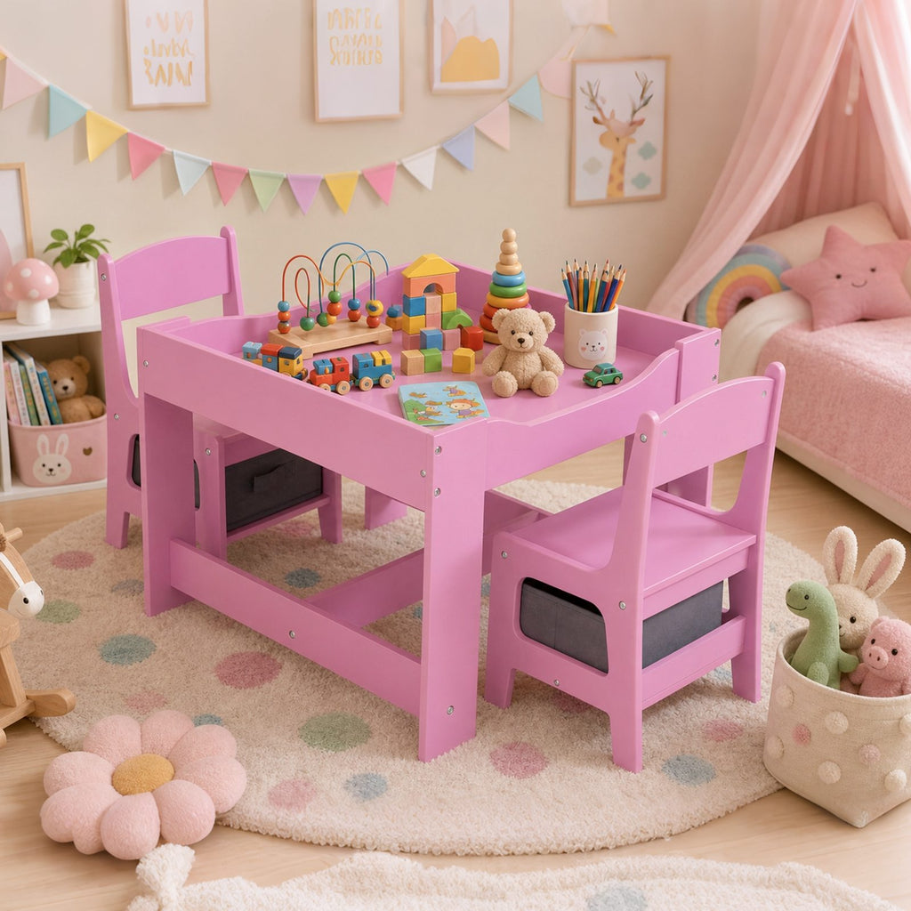 GALACTICA Kids Table and 2 Chairs Set with Storage