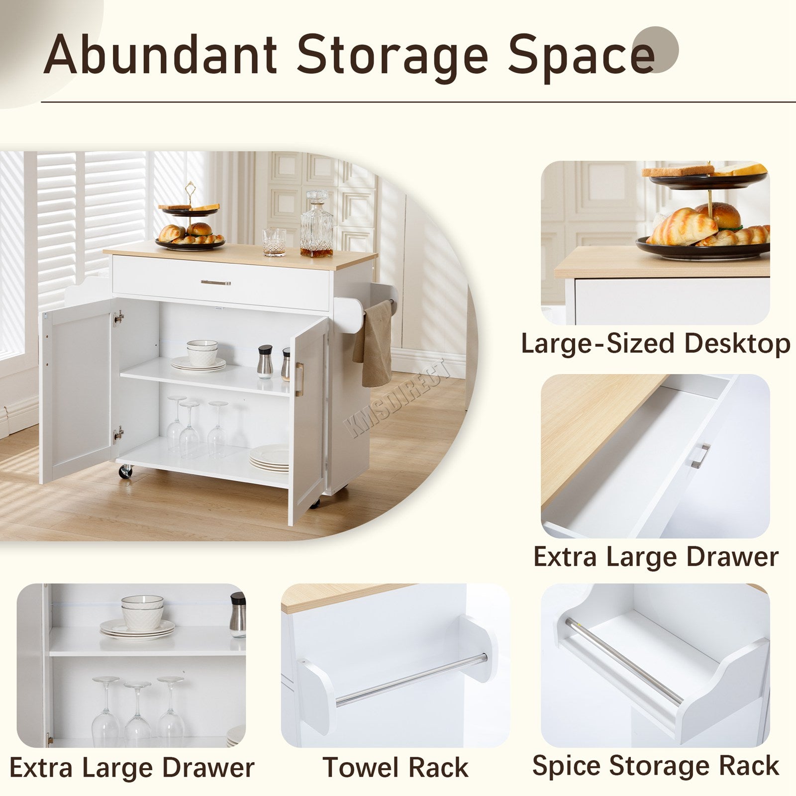WestWood Kitchen Island Rolling Storage Trolley