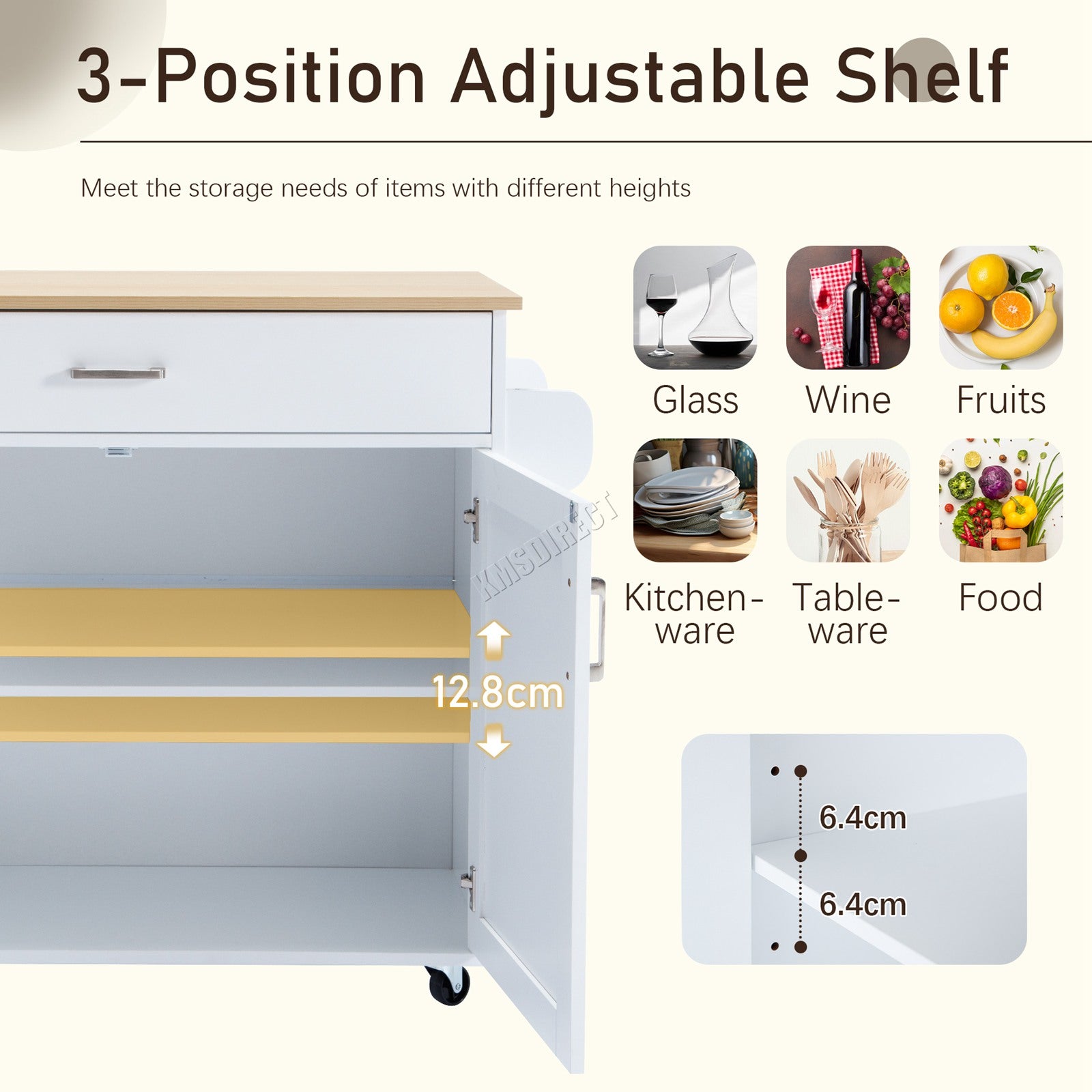 WestWood Kitchen Island Rolling Storage Trolley