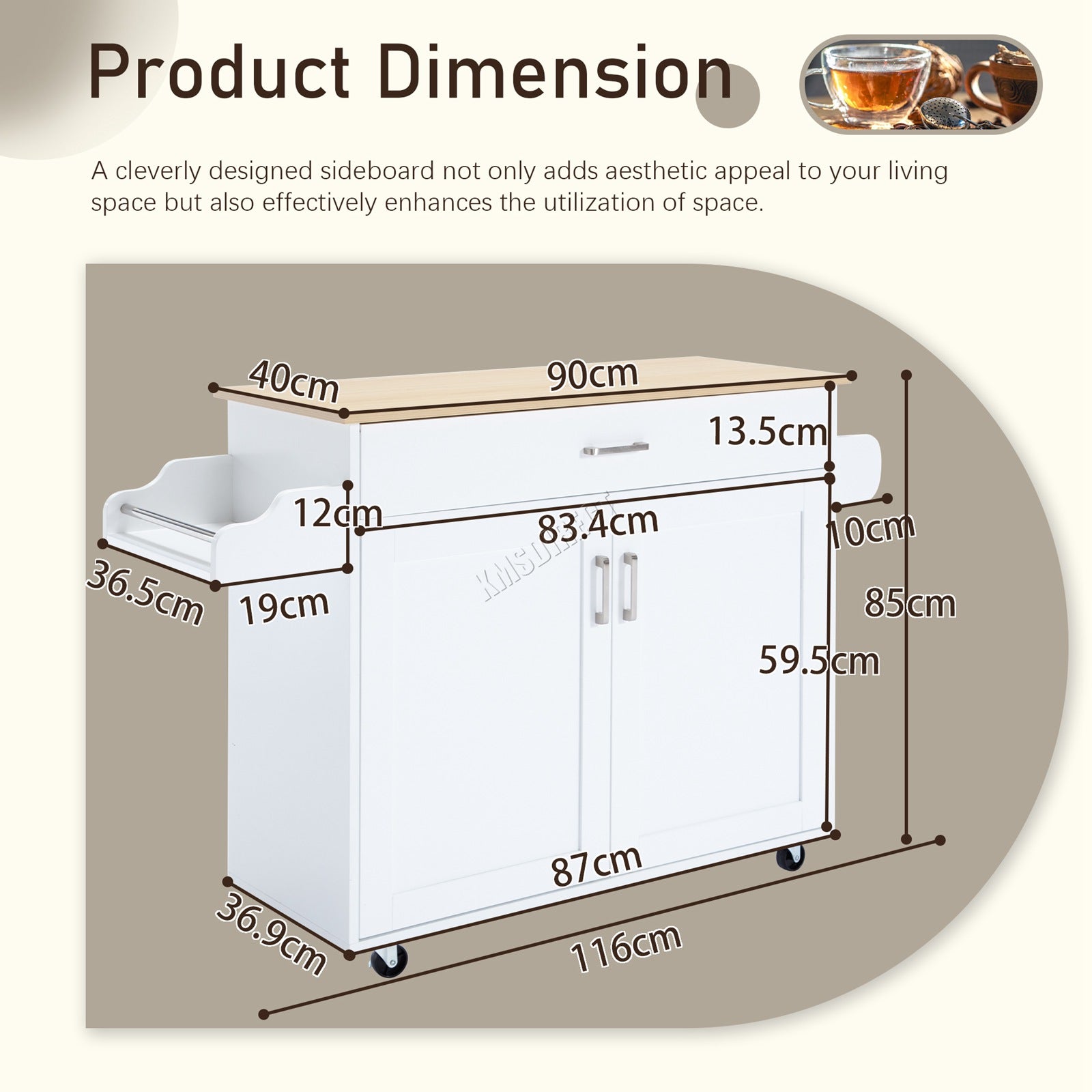 WestWood Kitchen Island Rolling Storage Trolley