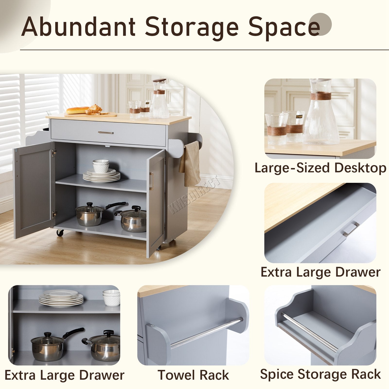 WestWood Kitchen Island Rolling Storage Trolley