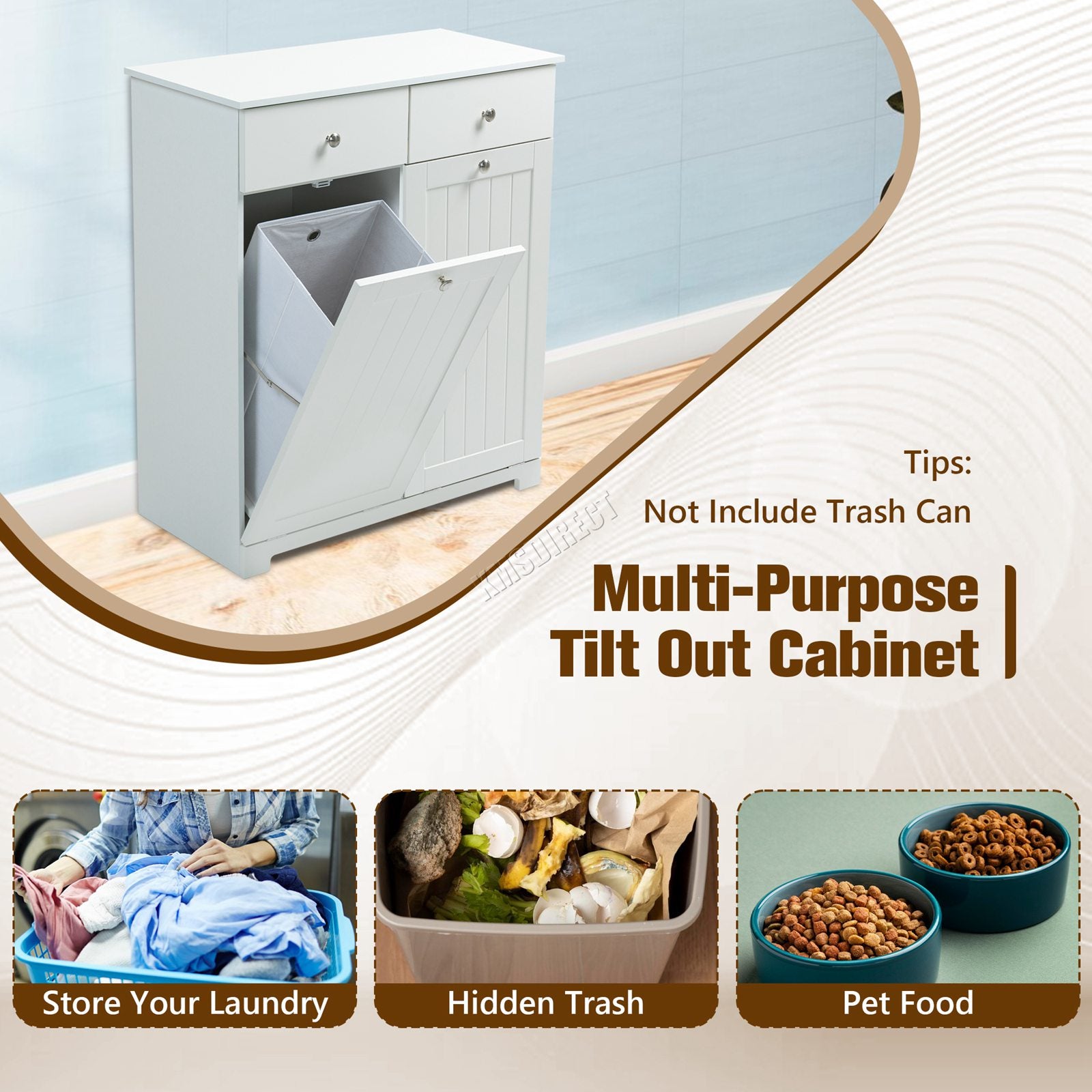WestWood Laundry Cabinet Tilt-Out With 2 Laundry Basket Drawers