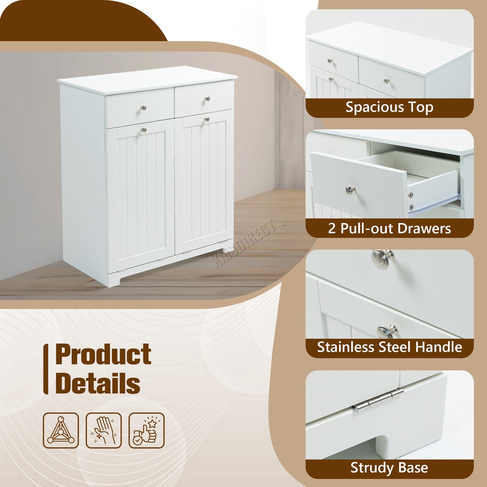 WestWood Laundry Cabinet Tilt-Out With 2 Laundry Basket Drawers
