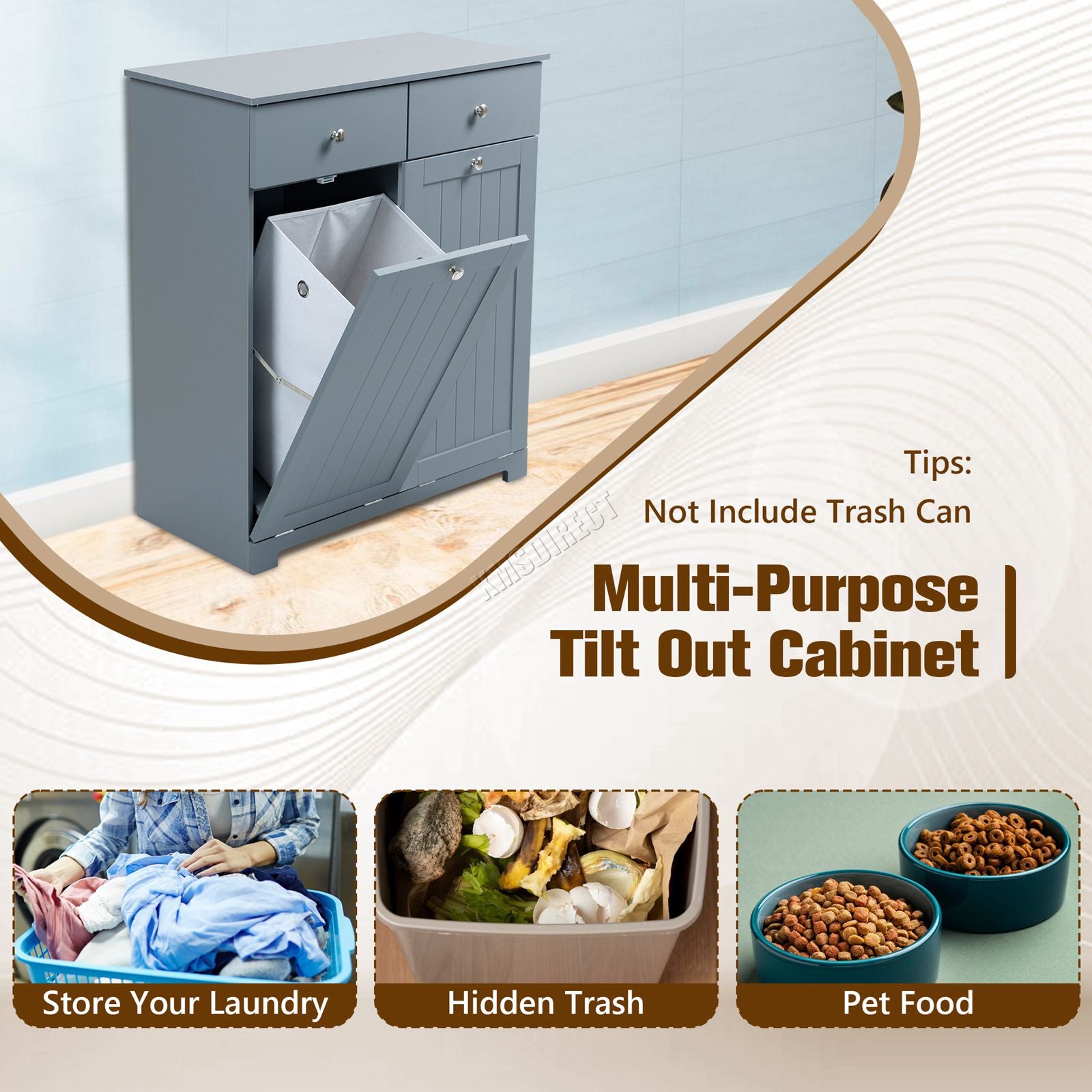 WestWood Laundry Cabinet Tilt-Out With 2 Laundry Basket Drawers