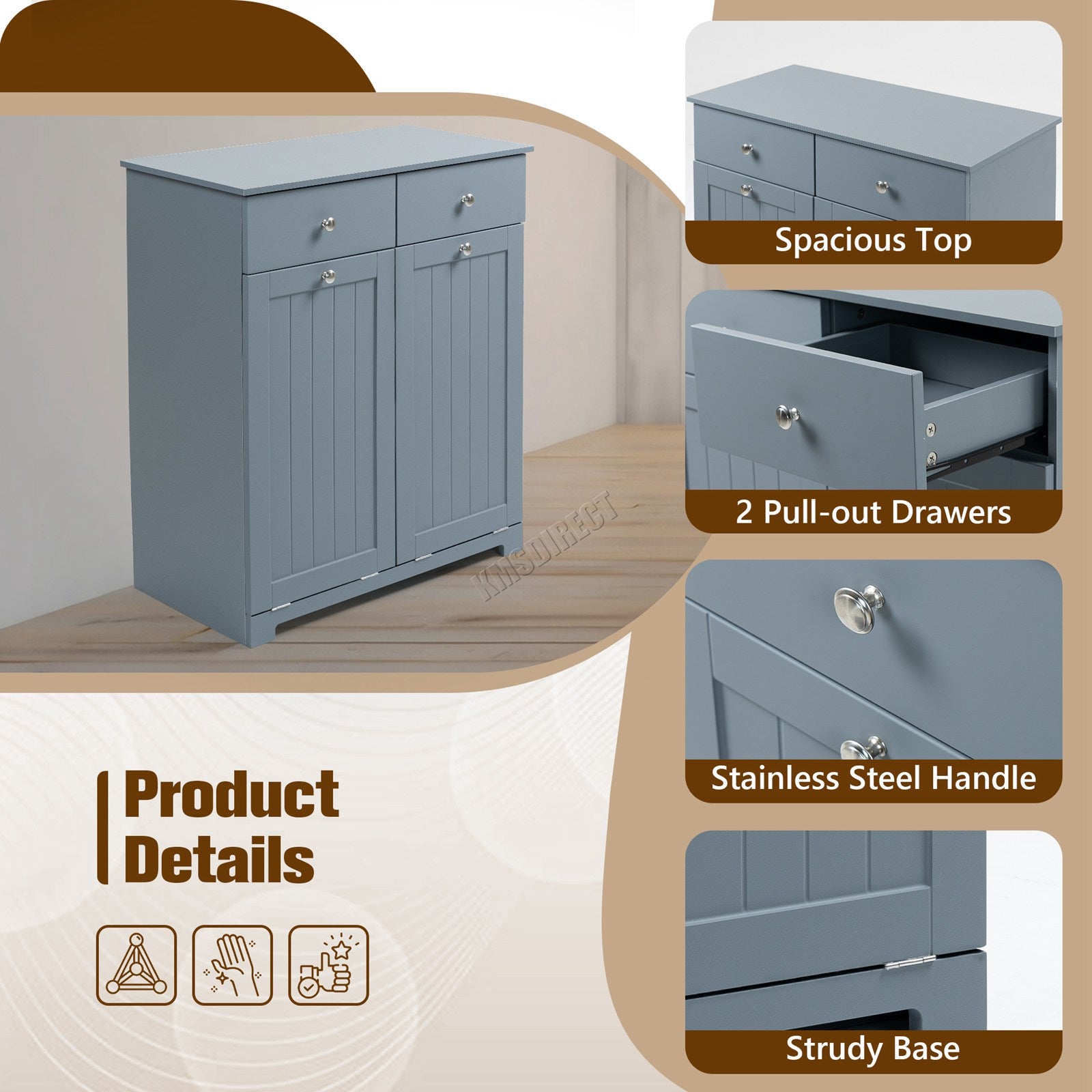 WestWood Laundry Cabinet Tilt-Out With 2 Laundry Basket Drawers