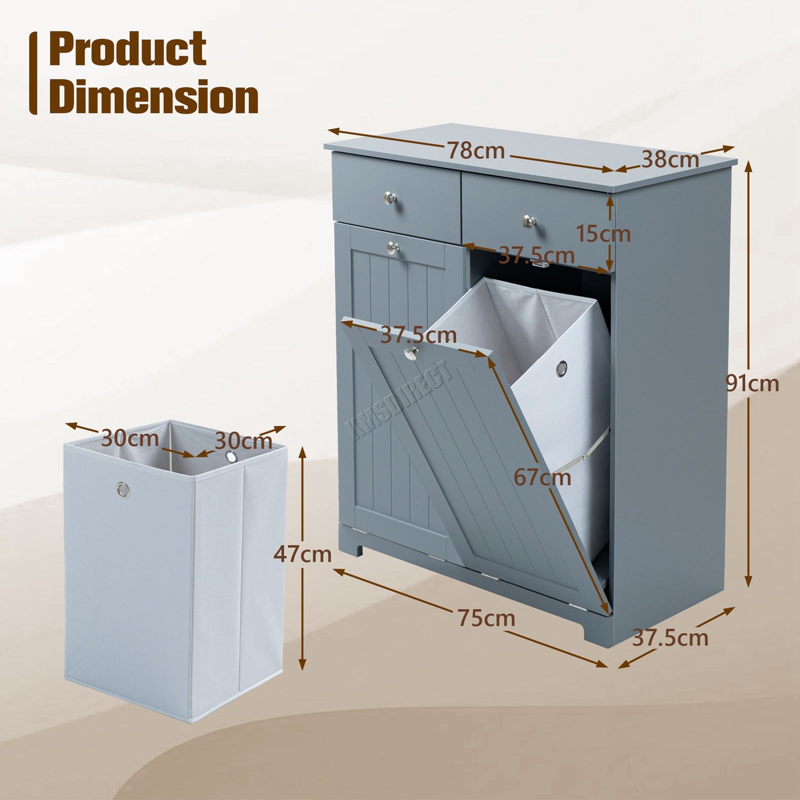 WestWood Laundry Cabinet Tilt-Out With 2 Laundry Basket Drawers