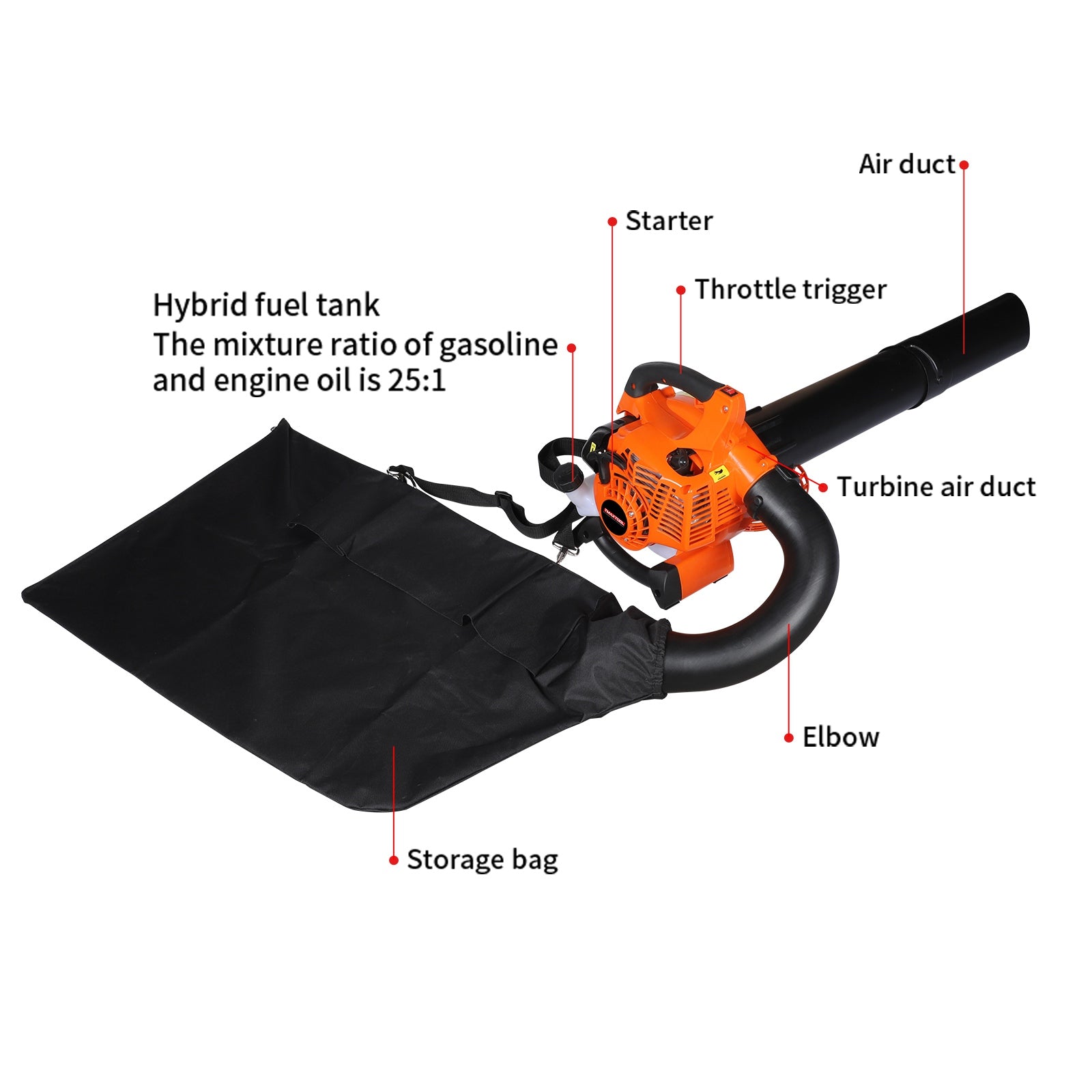 SwitZer Petrol Leaf Blower with Collection Bag Black and Orange