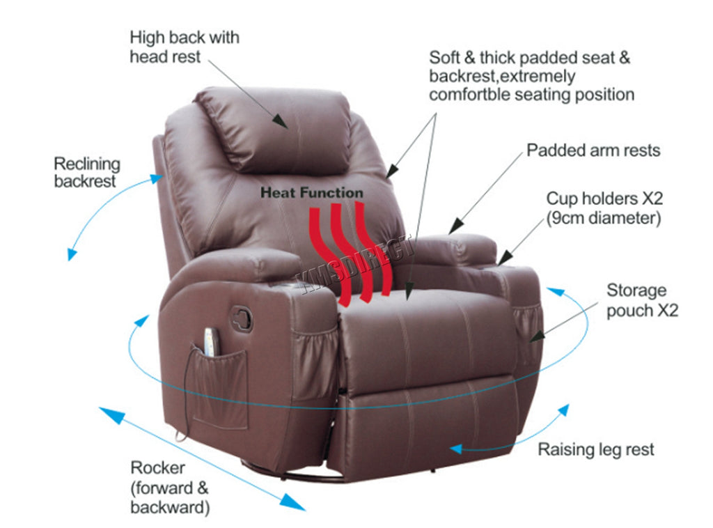 WestWood Massage Leather Sofa Bonded Recliner Chair Swivel Heat 01