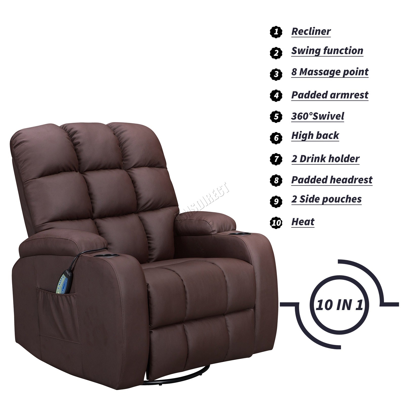 WestWood Massage Leather Sofa Cinema Recliner Chair PU Armchair Swivel MLS12