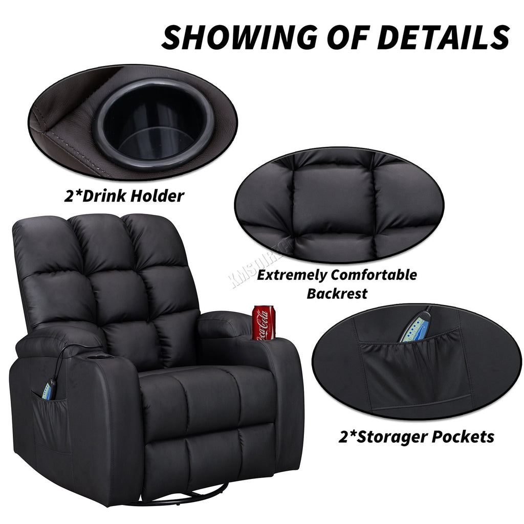 WestWood Massage Leather Sofa Cinema Recliner Chair PU Armchair Swivel MLS12