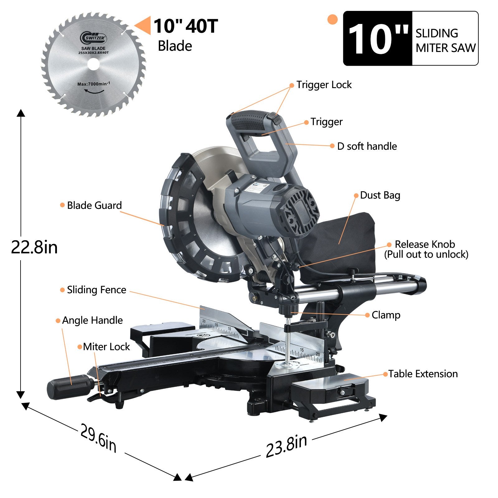 SwitZer Mitre Saw 10" 2000W Single Bevel