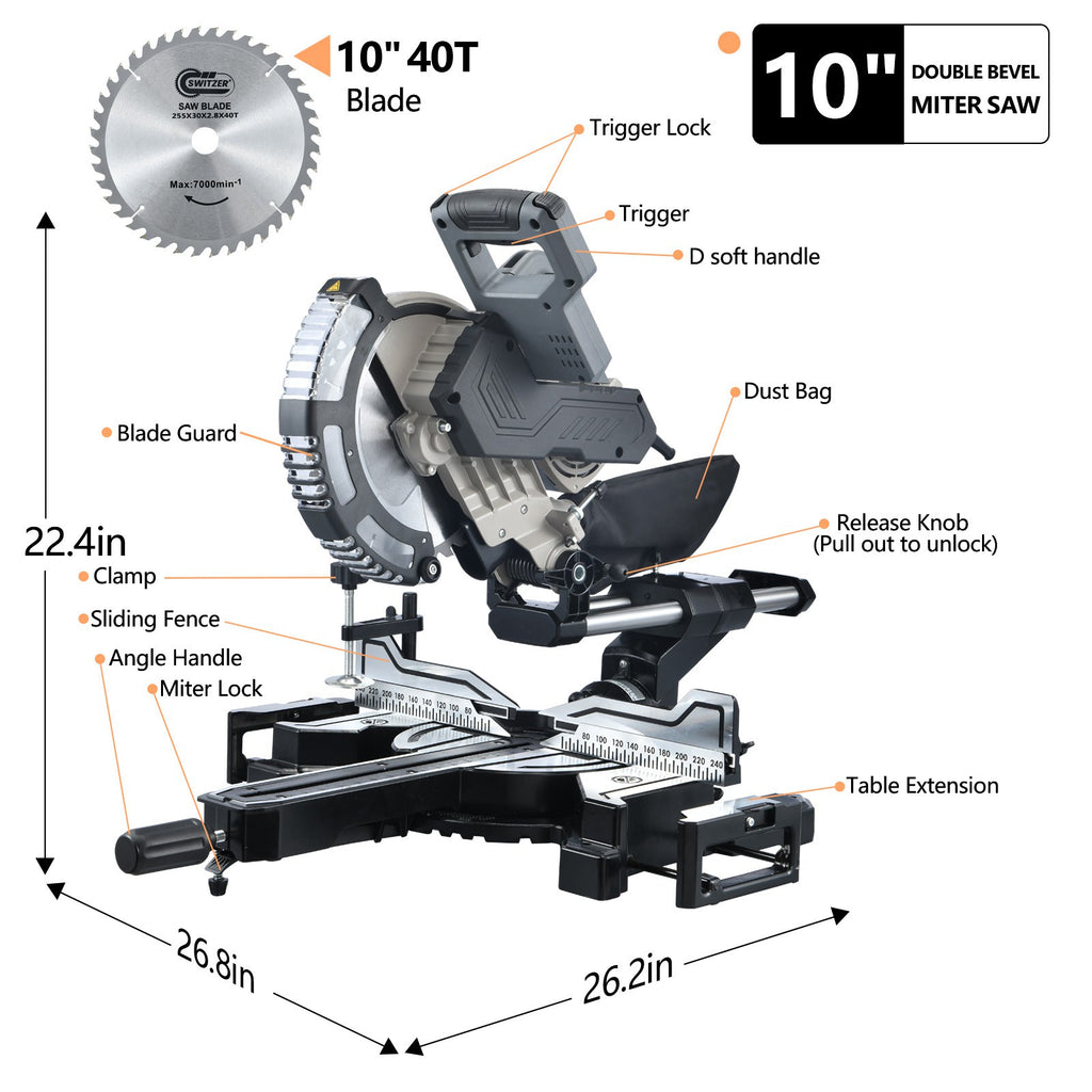 SwitZer 10" Double Bevel Mitre Saw 1800W