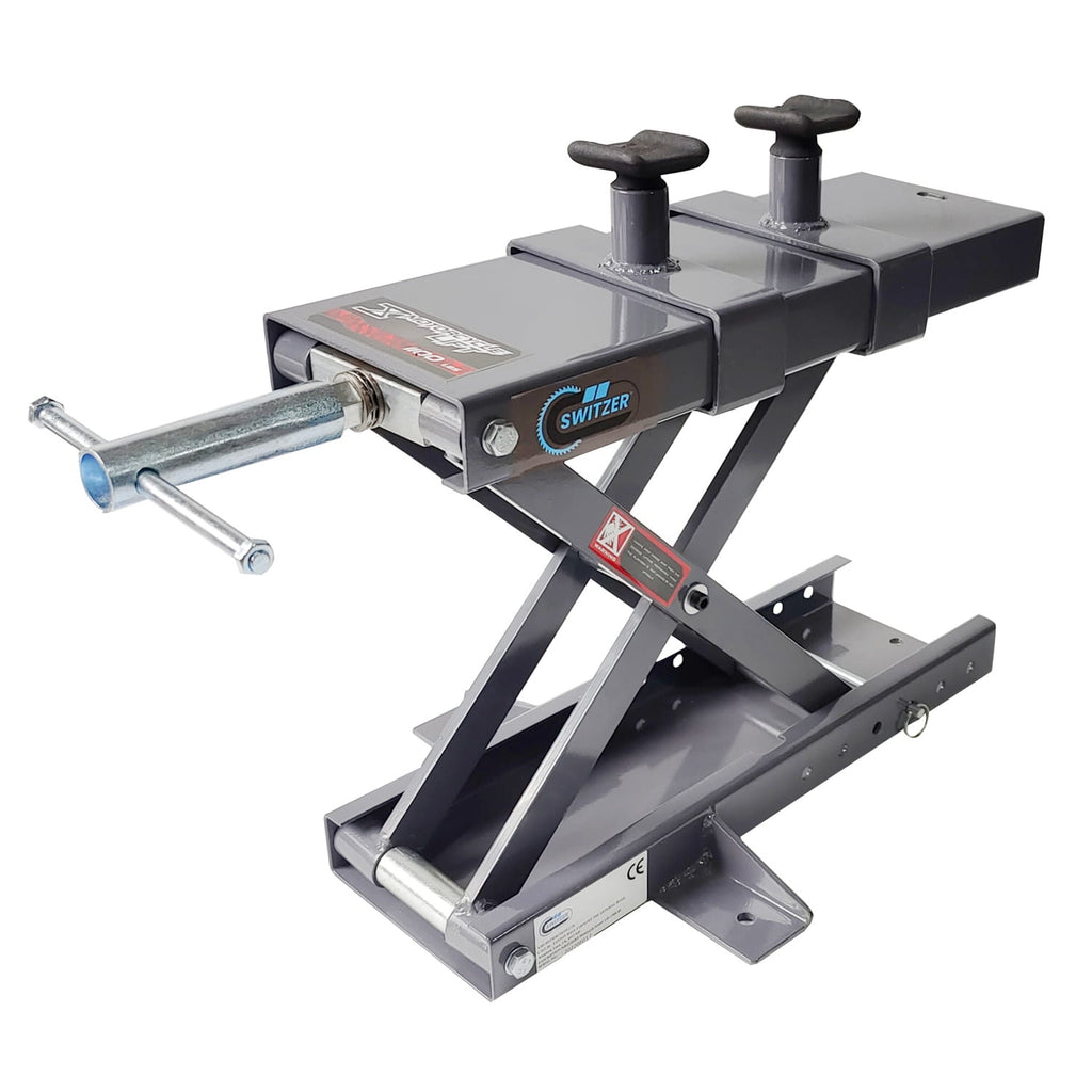 Switzer motorbike scissor lift on a white background