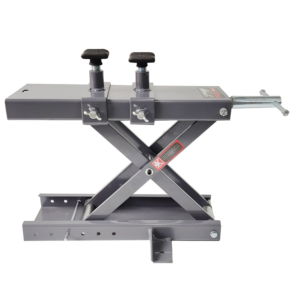 Grey motorbike scissor lift on a white background