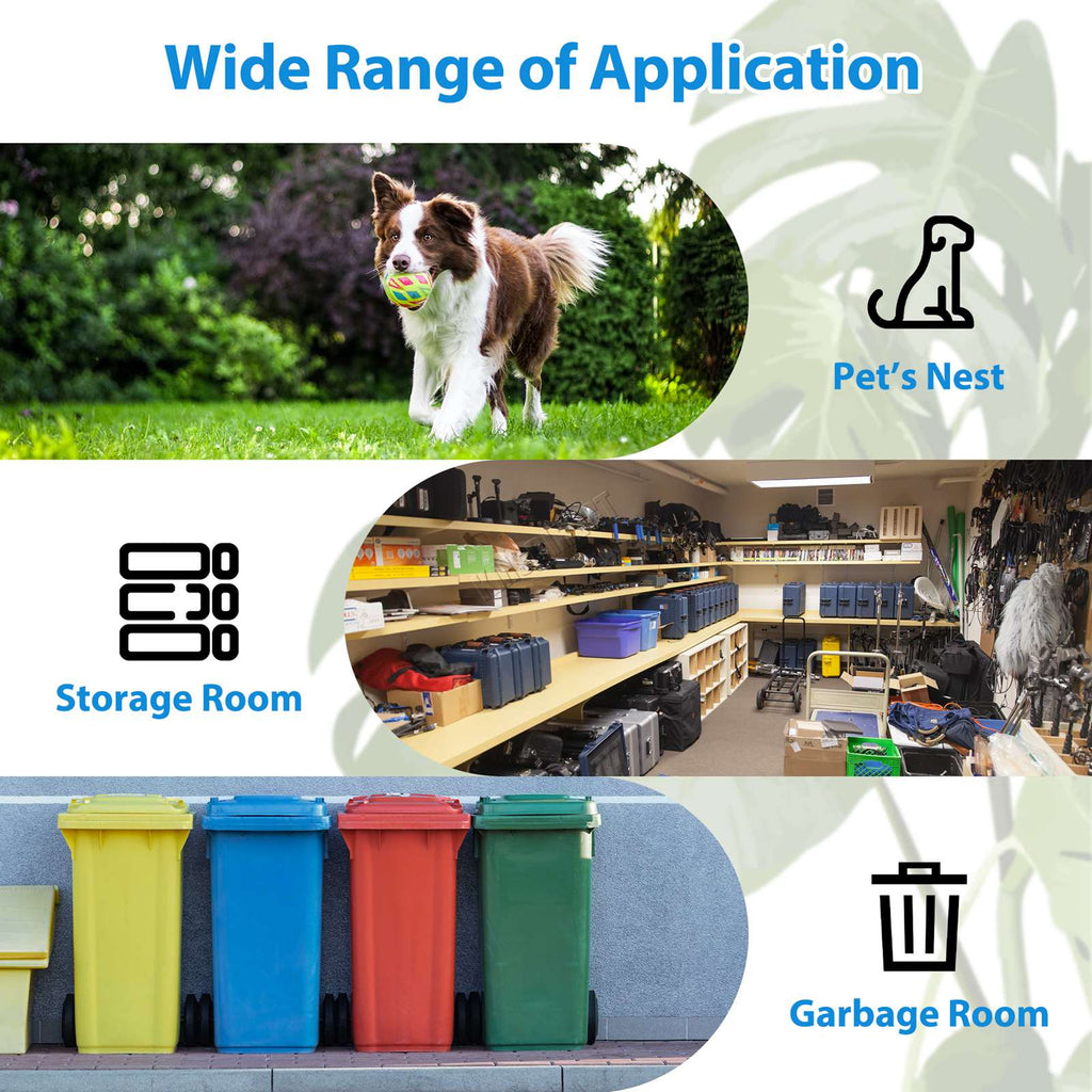 Template showing uses of garden shed with apex roof including: pets room, storage room or a garbage room.
