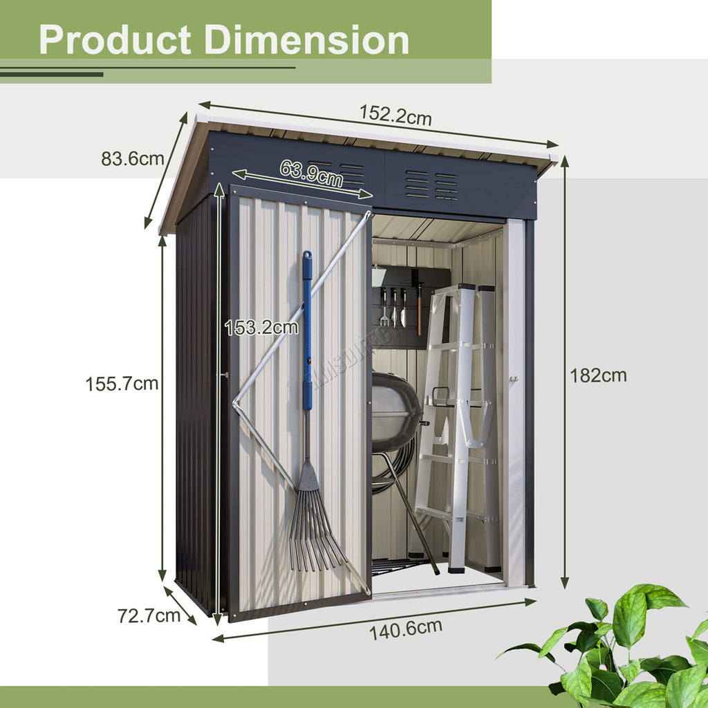 Measurement chart of the garden pent roof shed with dimensions labeled