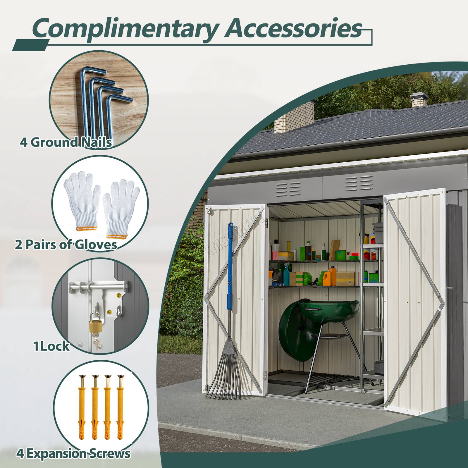 template showing accessories included with the pent roof garden shed.