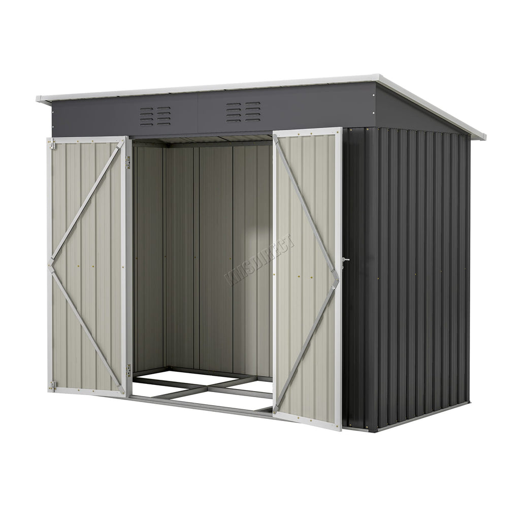 anthracite garden shed with pent roof on a white background
