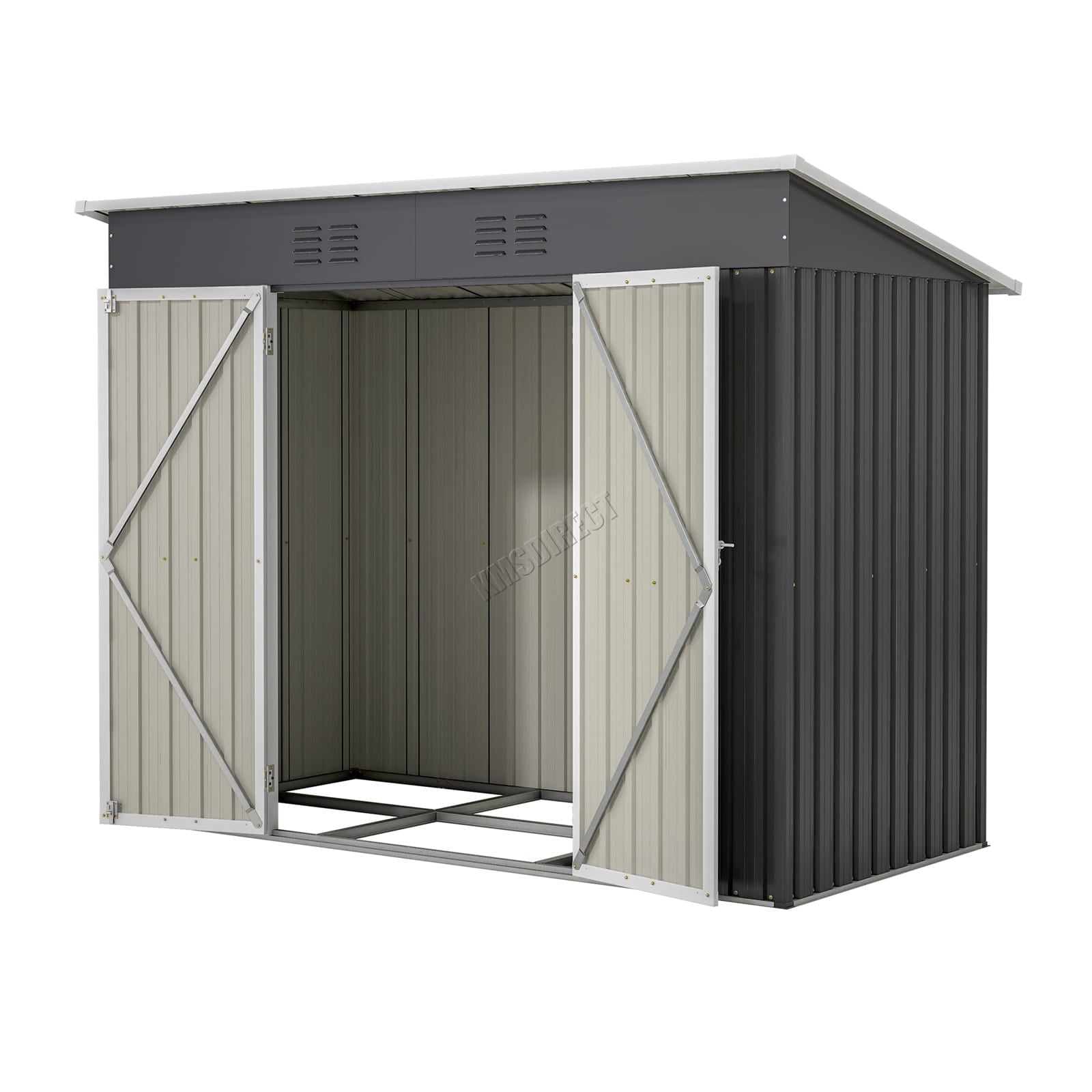anthracite garden shed with pent roof on a white background