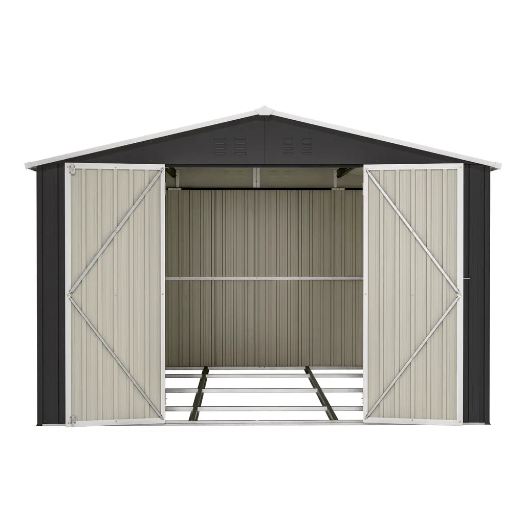 Anthracite garden shed with apex roof on a white background.
