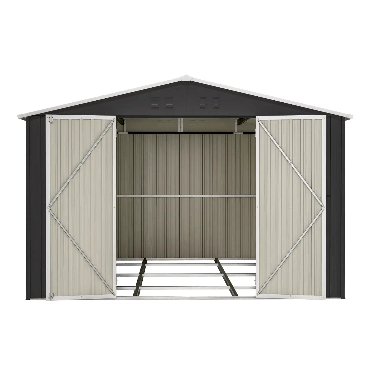 Anthracite garden shed with apex roof on a white background.