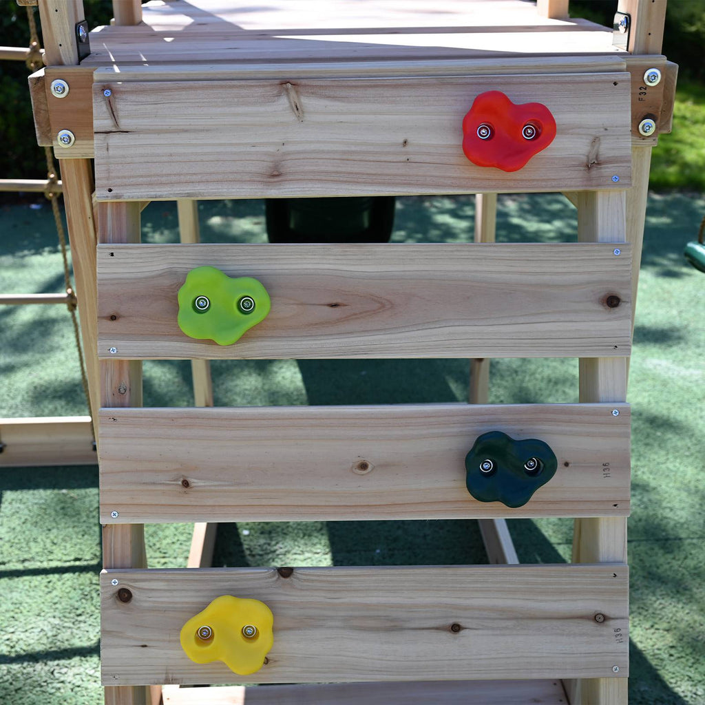 Photo of climbing rock wall ladder from the galactica wooden swing and slide set
