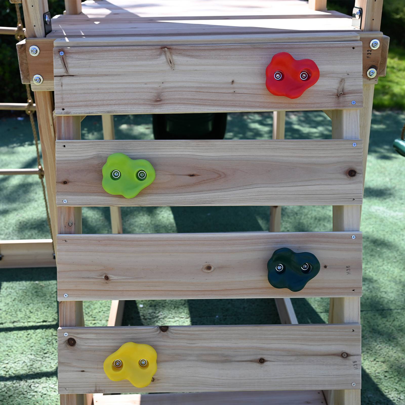 Photo of climbing rock wall ladder from the galactica wooden swing and slide set
