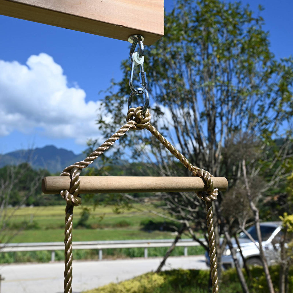 Close up of ladder from the galactica wooden swing and slide set.