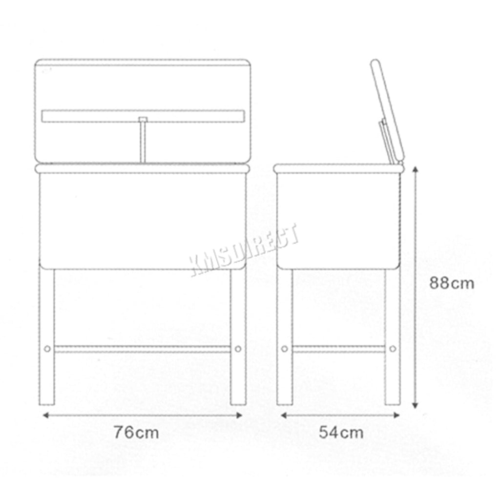 Technical drawing of a parts washer with dimensions labeled