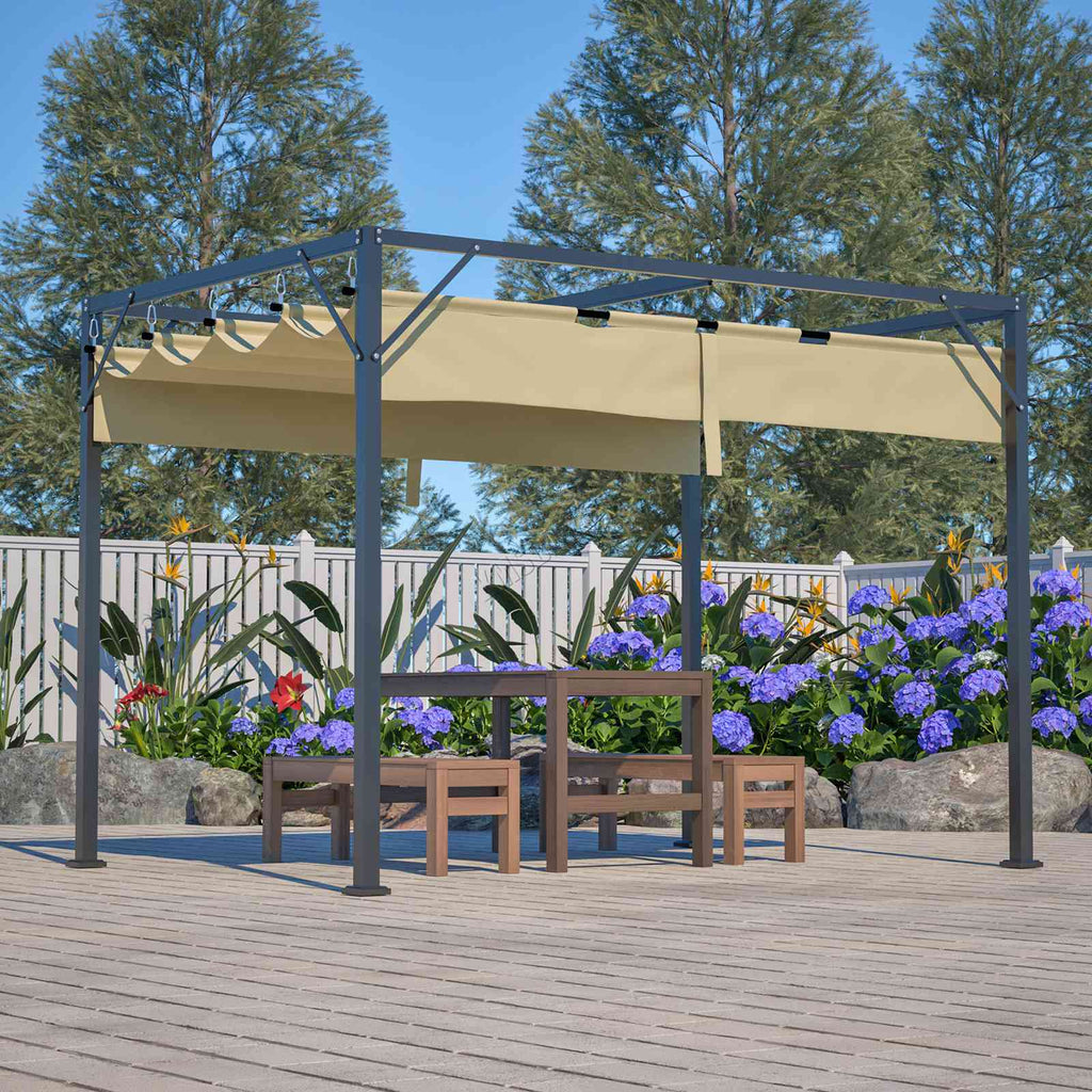 BIRCHTREE 3x2M Pergola Steel Frame with Retractable PE Canopy