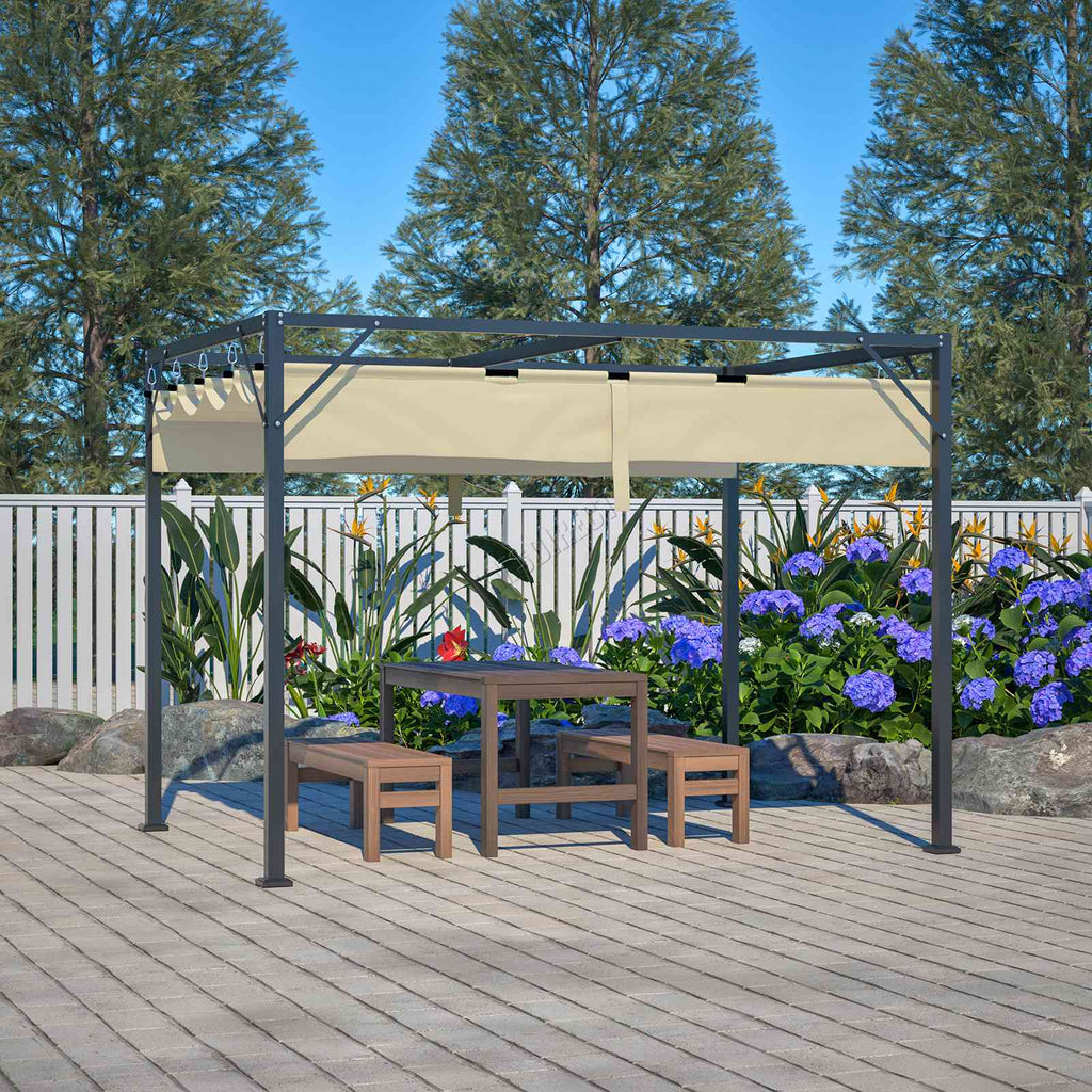 BIRCHTREE 3x2M Pergola Steel Frame with Retractable PE Canopy