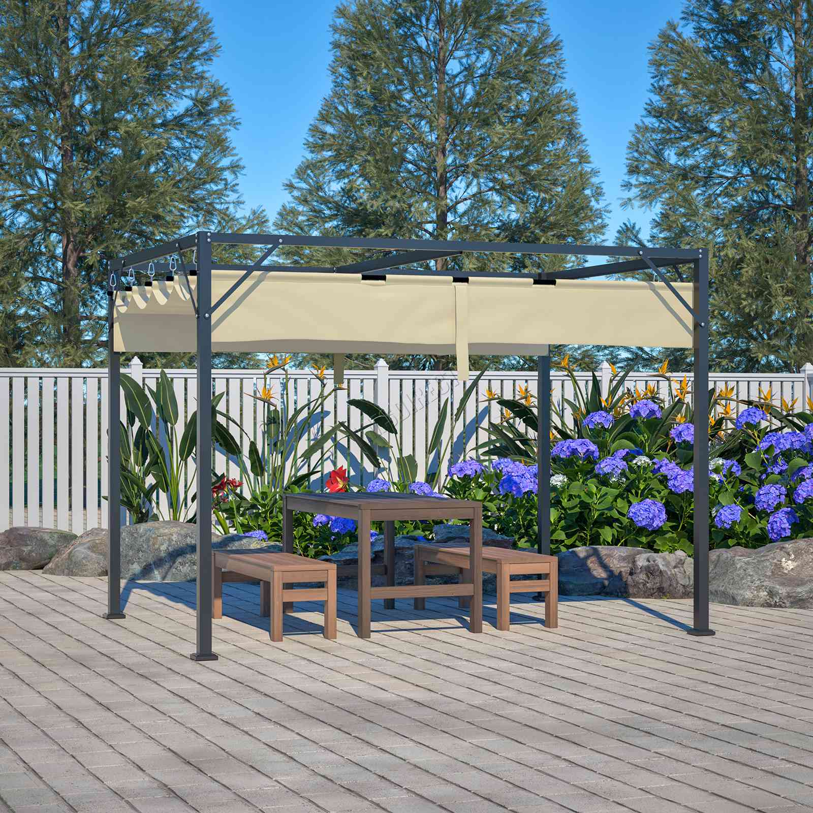 BIRCHTREE 3x2M Pergola Steel Frame with Retractable PE Canopy