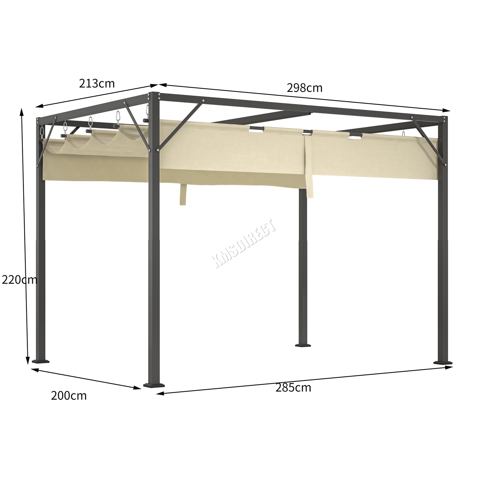BIRCHTREE 3x2M Pergola Steel Frame with Retractable PE Canopy