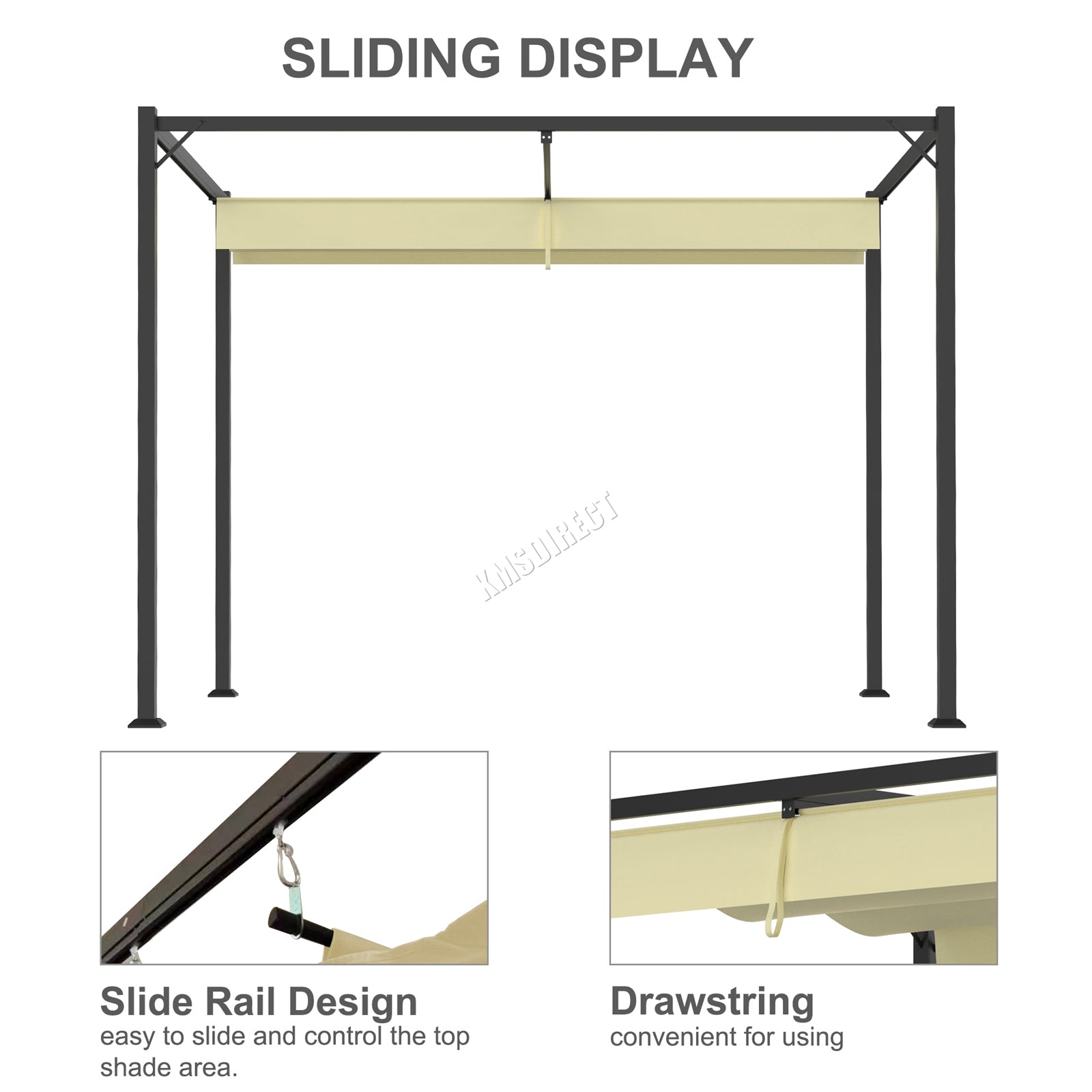 BIRCHTREE 3x2M Pergola Steel Frame with Retractable PE Canopy