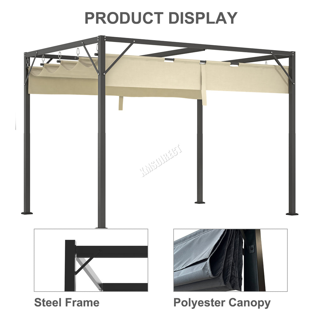BIRCHTREE 3x2M Pergola Steel Frame with Retractable PE Canopy