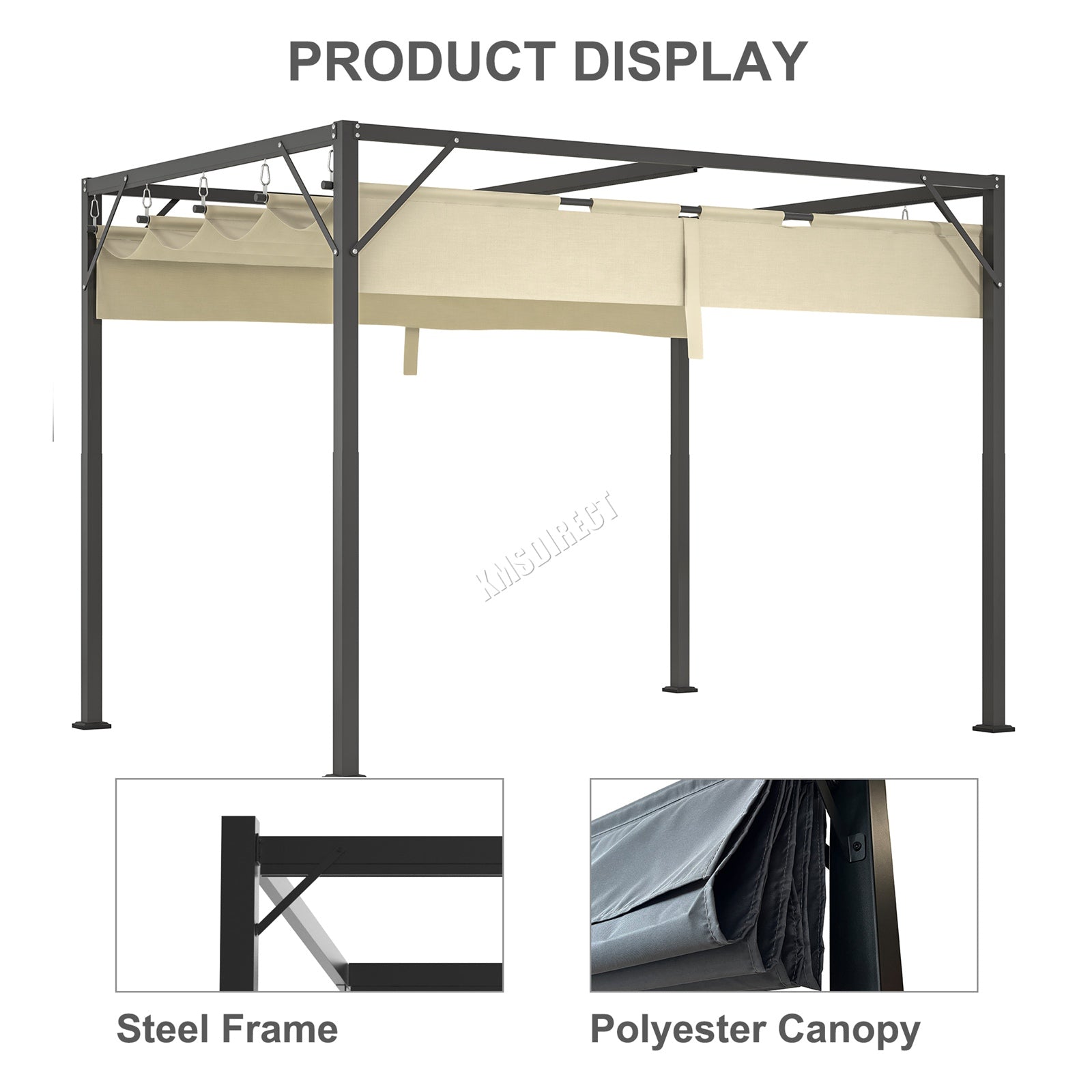 BIRCHTREE 3x2M Pergola Steel Frame with Retractable PE Canopy