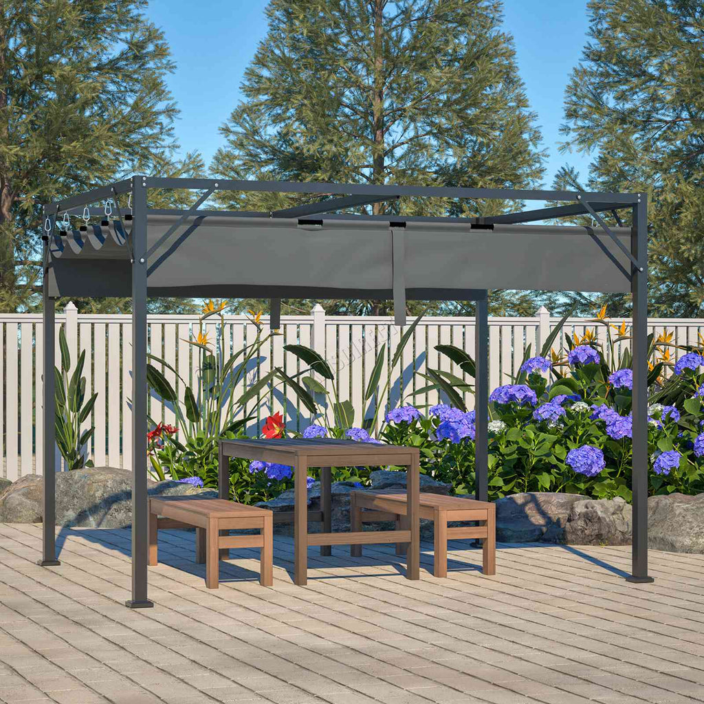 BIRCHTREE 3x2M Pergola Steel Frame with Retractable PE Canopy