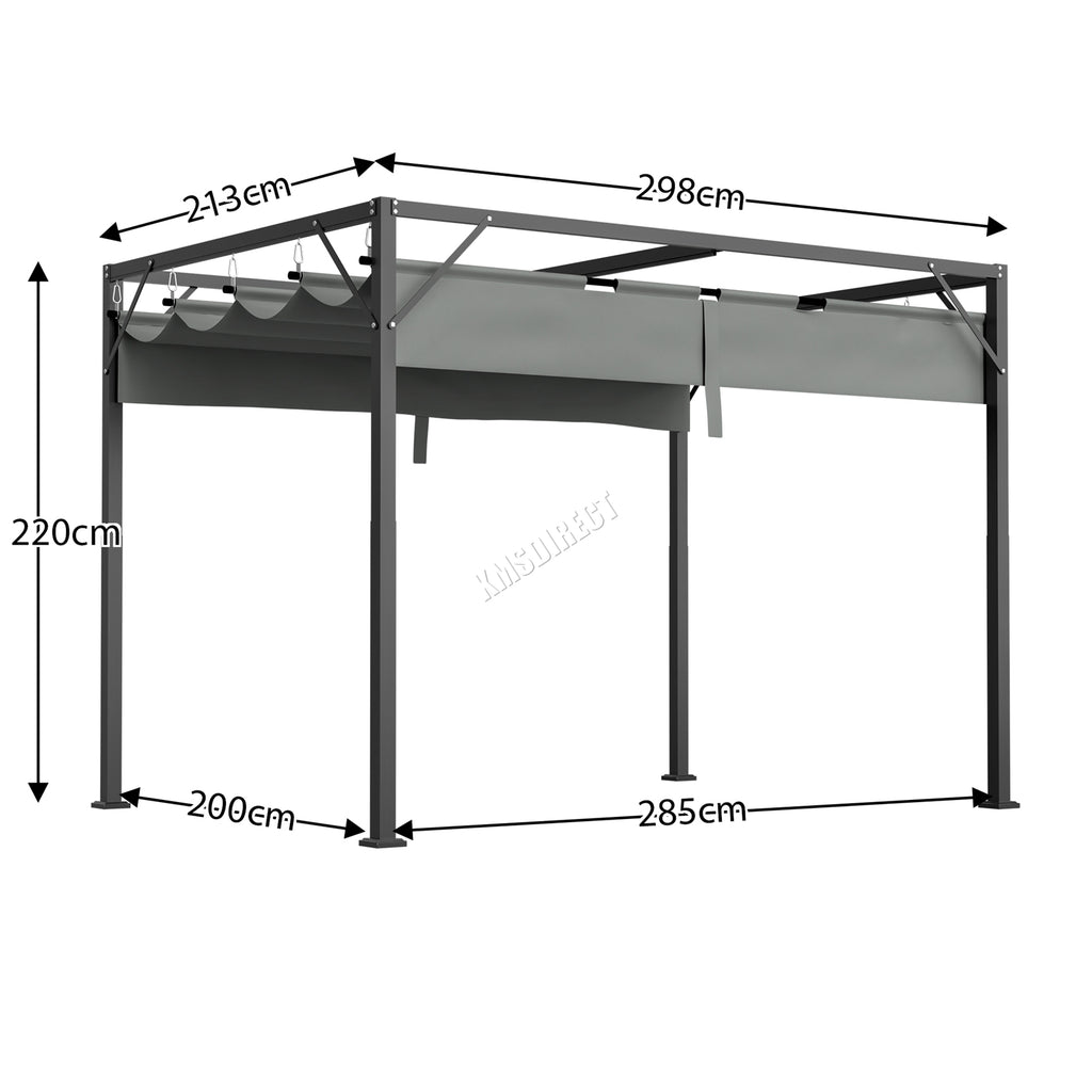 BIRCHTREE 3x2M Pergola Steel Frame with Retractable PE Canopy