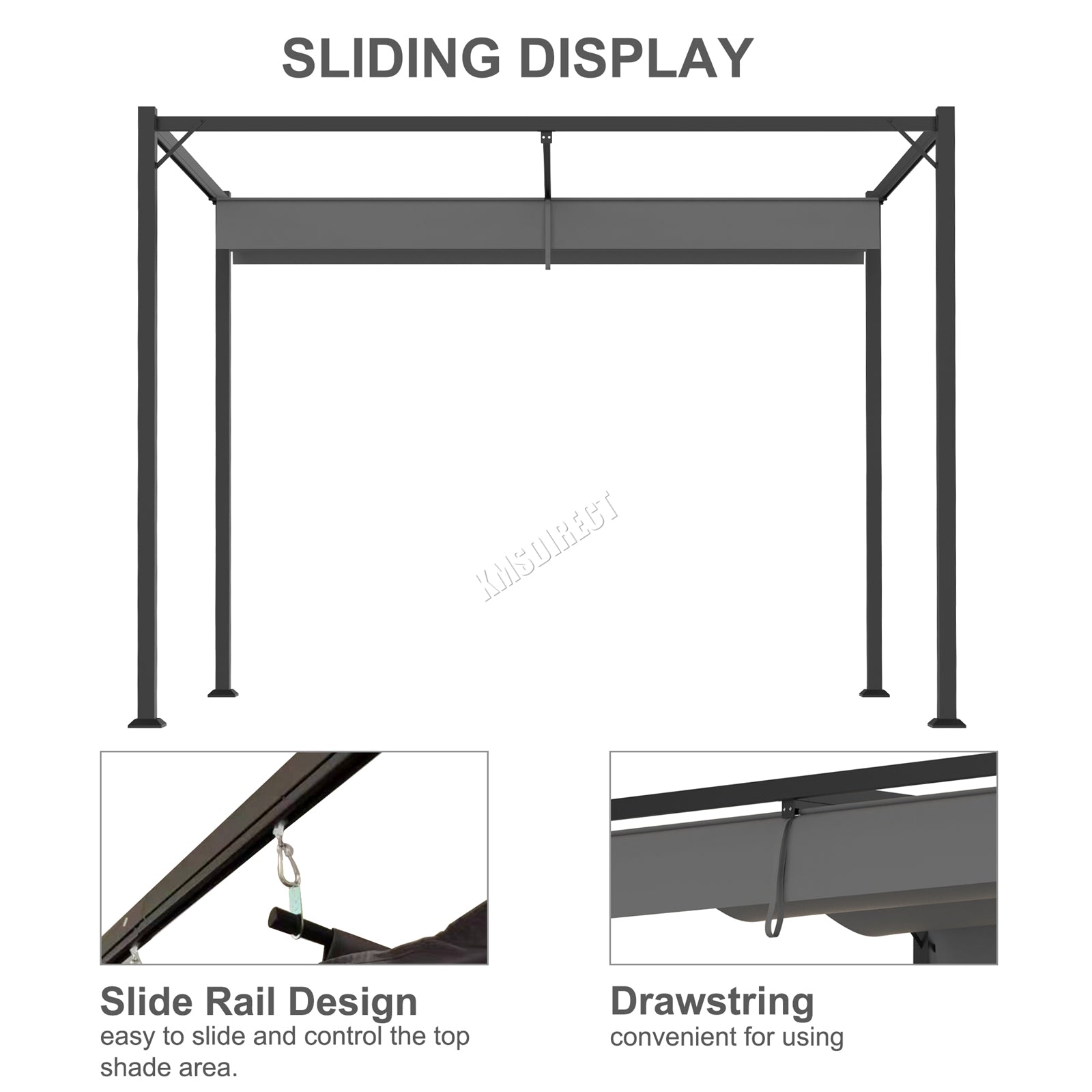 BIRCHTREE 3x2M Pergola Steel Frame with Retractable PE Canopy