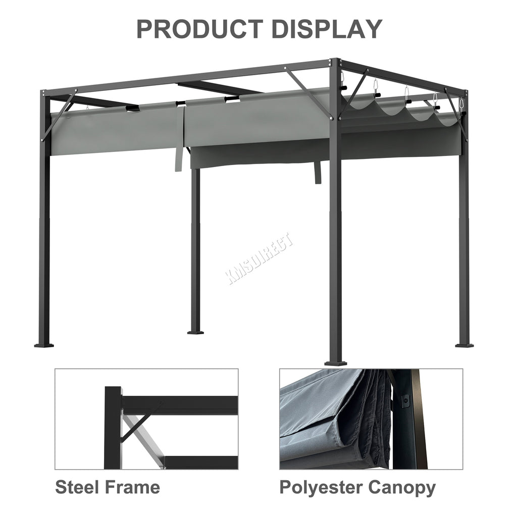 BIRCHTREE 3x2M Pergola Steel Frame with Retractable PE Canopy