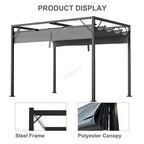 BIRCHTREE 3x2M Pergola Steel Frame with Retractable PE Canopy
