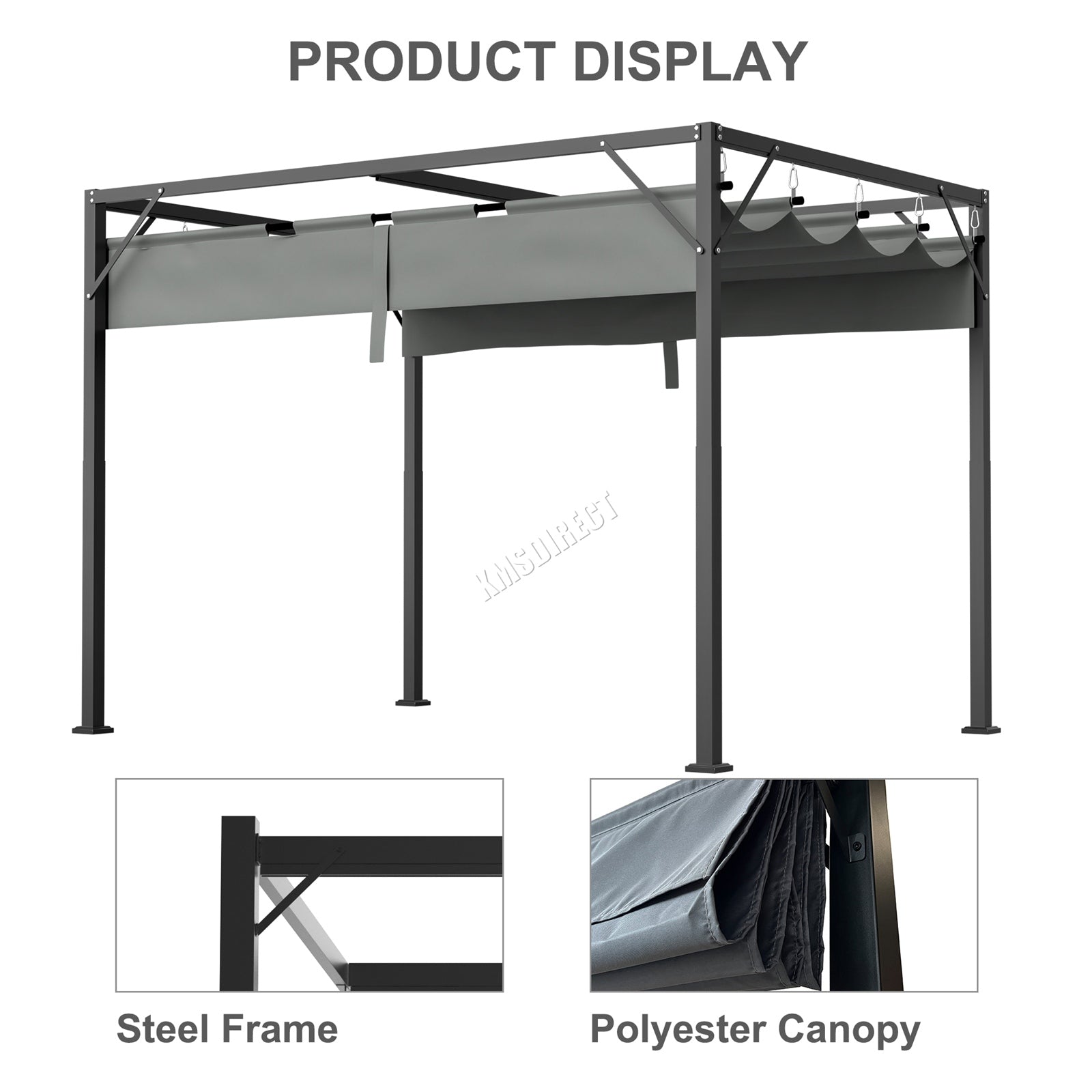 BIRCHTREE 3x2M Pergola Steel Frame with Retractable PE Canopy
