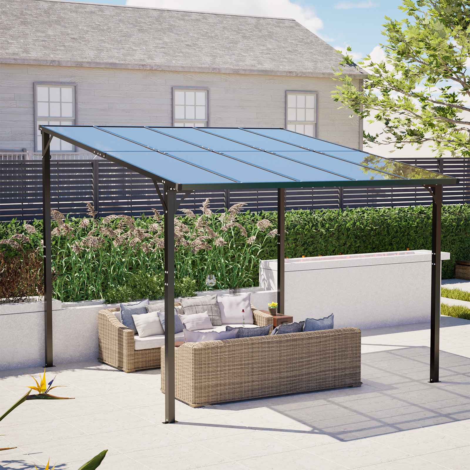 BIRCHTREE Lean To Wall Mounted Pergola with Roof