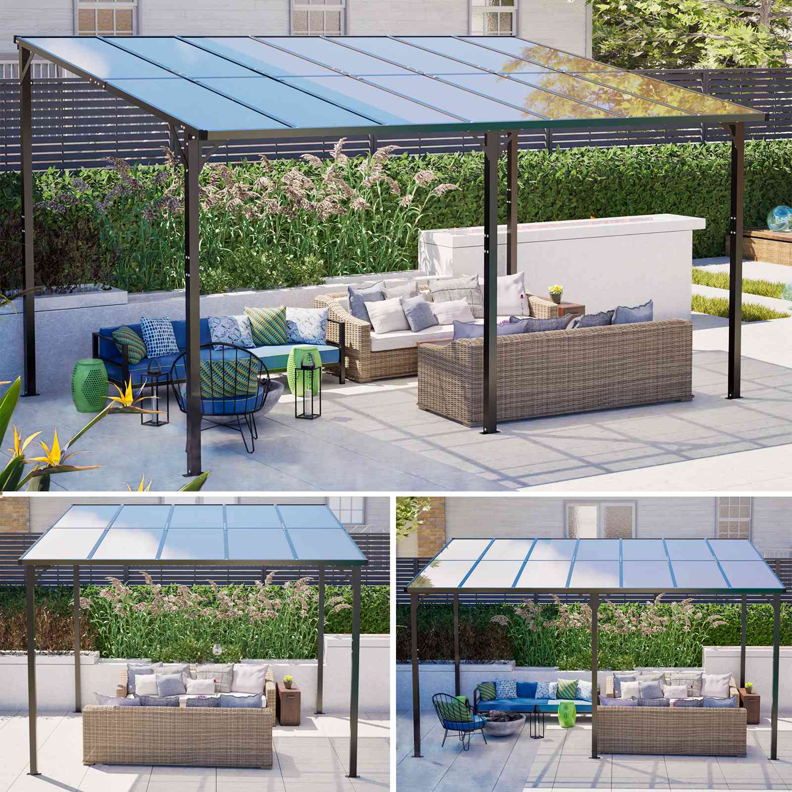 BIRCHTREE Lean To Wall Mounted Pergola with Roof
