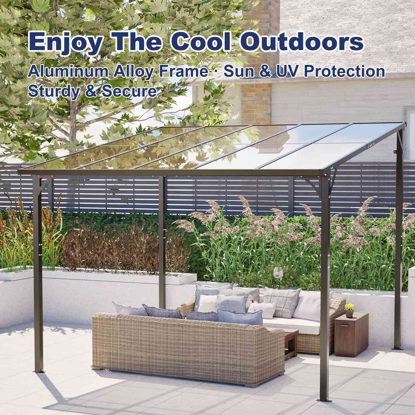 BIRCHTREE Lean To Wall Mounted Pergola with Roof